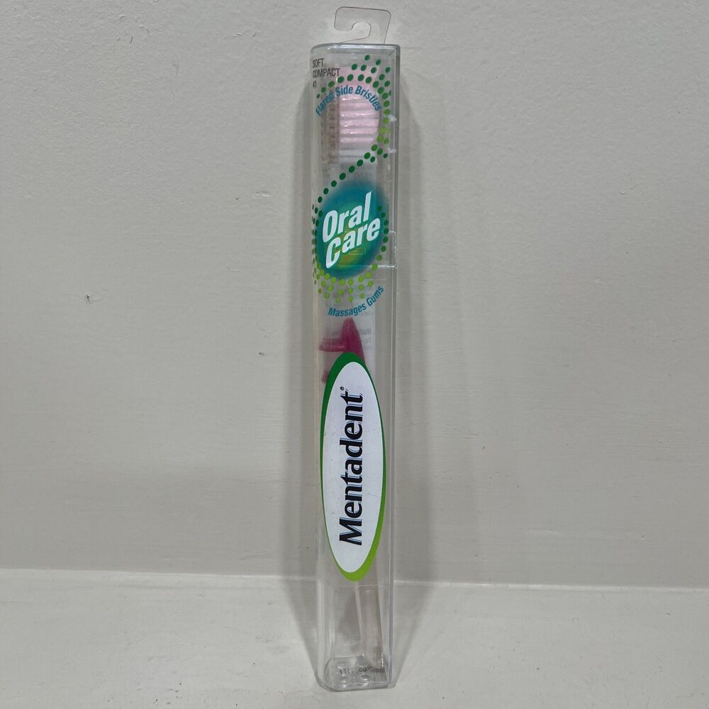 Mentadent 41 Toothbrush Soft Compact Head Flared Side Bristles Pink Oral Care